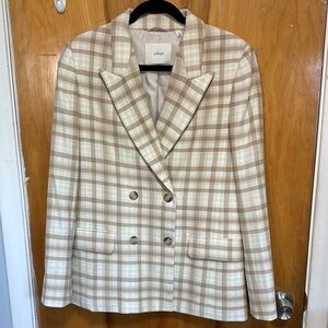 Wilfred Cream and Brown Plaid Blazer Tailored Fit